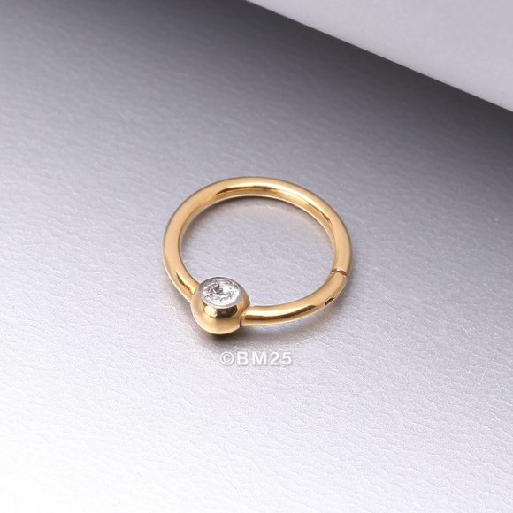 Pure24K Implant Grade Titanium Front Gem Ball CBR Style Seamless Clicker Ring - Picture 1 of 2